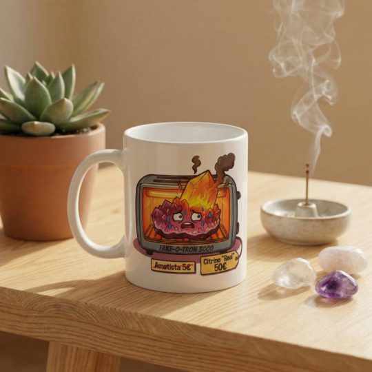 Taza crítica humorística: eres más falso que un citrino calentado en el Fake-O-Tron 3000.